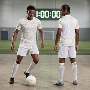 ชุดฟุตบอลพรีเมียมสีขาวทองแบบสั่งทำพิเศษ ปี 2024 ชุดเต็มพร้อมเสื้อ กางเกง ถุงเท้า ระบายอากาศ แห้งเร็ว สำหรับทีมฟุตบอล - Product Image 2