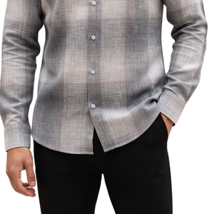 Chemise en flanelle à carreaux gris et blanc pour homme, manches longues, boutonnée, décontractée, en tissu brossé doux, style streetwear, vente en gros - Product Image 5