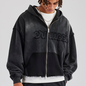 Sudadera con capucha extragrande de corte cropped sin cordones, personalizada, 100% algodón, 500gsm 700gsm, color liso, corte holgado, para hombre - Product Image 6