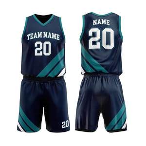 Ensemble d'uniformes de basketball personnalisés par sublimation pour jeunes équipes – Maillot et short d'entraînement sans manches en maille bleu marine et turquoise – Vêtements personnalisés - Product Image 4