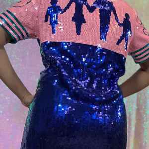 Vestido de Lentejuelas Jack and Jill para Adultos, Brillante, de Manga Corta, para Fiestas, Color Rosa y Azul, Estilo Túnica - Product Image 3