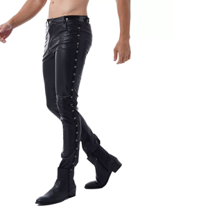 Pantalones de Cuero PU Negros para Hombre, Cintura Alta, Corte Recto, con Cordones Laterales, Estilo Gótico, para Invierno - Product Image 4