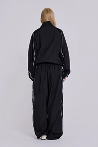 <b>Women's</b> Black Tracksuit Set Solid Color Loose Fit Full Sleeve Zipper Closure Streetwear Style Breathable Polyester Pants <b>Jacket</b> - Product Image 5