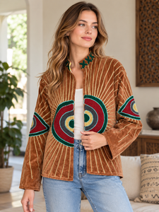 Suzani Floral Boho Women Coat Handmade Embroidered Brown <b>Velvet</b> Jacket garments eye print patterns winter women's Jackets - Product Image 1