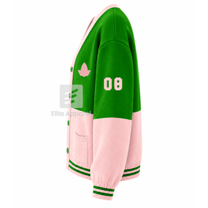 เสื้อสเวตเตอร์วาร์ซิตี้แบบมีรูระบายอากาศ ของชมรมอัลฟ่าคาปาอัลฟ่า พร้อมโลโก้ปักด้านหน้า สีเขียวชมพู แขนยาวเต็มตัว สำหรับผู้หญิง - Product Image 4