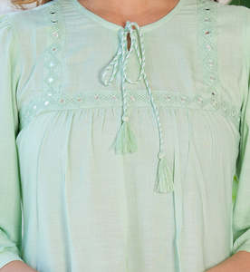 Conjunto de Dos Piezas para Mujer, Top Verde de Rayón, Corte Regular, Manga Tres Cuartos, Cuello Redondo, Diseño de Dos Piezas, Ropa Formal e Informal de Verano - Product Image 5