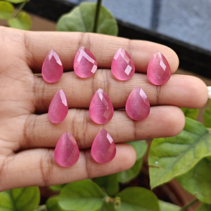 Pierres en vrac œil-de-chat rose synthétiques taille poire 10x14mm, polies et brillantes, fournitures de bijoux artisanaux, accessoires en cristal - Product Image 3
