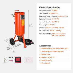 Sandblaster Portátil de Alta Presión de 10 Galones, Tanque de Sandblasting Abrasivo de 60-110 PSI con Kit de Sandblasting con Aire - Product Image 3