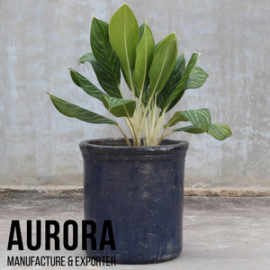 Pots à fleurs en argile vernissée bleue vintage, design rustique pour jardinières, utilisation extérieure durable - Product Image 6