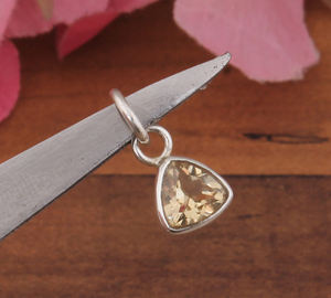 Vintage Dainty 925 Sterling Silver Citrine Triangle Necklace Minimalist Honey Yellow <b>Crystal</b> <b>Pendant</b> Platinum Plated Link Chain - Product Image 2