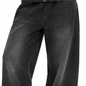 Women's Acid Wash Loose Hoodie Zip Up <b>Top</b> <b>and</b> Wide Leg Sweatpants <b>Set</b> - Product Image 3