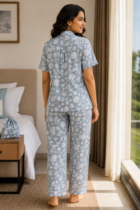 Conjunto de Pijama para Mujer, 100% Algodón, Estampado Floral, Suave, con Botones, Manga Corta, Ropa de Dormir Cómoda - Product Image 2