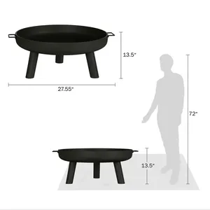 Brasero d'extérieur rond 2-en-1 en acier pour bois avec grille de barbecue, écran anti-étincelles et pioche pour patio, jardin et camping - Product Image 2