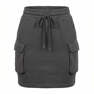 Mini-jupe cargo pour femme, taille élastique, cordon de serrage, couleur unie, tissu tricoté doux, style toutes saisons - Product Image 1
