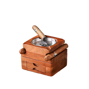 ที่เขี่ยบุหรี่ไม้พร้อมถาดวางแก้ววิสกี้และลิ้นชักเก็บของอเนกประสงค์ - Product Image 5