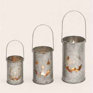 Set of 3 Galvanized Metal Jack-o-<b>Lantern</b> Pumpkin Decorative Halloween <b>Candle</b> Holder <b>Lanterns</b> Indoor Outdoor Party Home Decor - Product Image 1