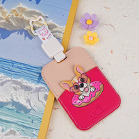 Porta Tarjetas de Identificación de Cuero PU con Diseño de Corgi, Etiqueta de Equipaje con Ventana Transparente, Correa de Muñeca en Espiral, Logotipo Personalizado, Regalos de Viaje, Venta al Por Mayor