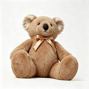 Peluche de Koala Suave Color Bronceado - Koala Sentado con Lazo de Satén Dorado Rosa, Peluche de Koala Neutral y Acogedor para Niños - Product Image 1