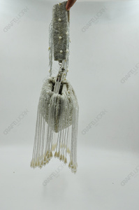 Wholesale Luxury Handmade <b>Silver</b> Beaded Fringe Evening <b>Bag</b> Pearl Tassel Bridal Handbag Wedding Party Purse OEM ODM - Product Image 2
