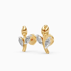 Pendientes Románticos de Oro de 18K con Diamantes de Corte Marquesa en Forma de Capullo de Rosa para Mujer, Joyería Floral para Bodas - Product Image 2