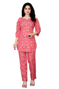 Ensemble coordonné rose imprimé pour femme en poly-rayonne, 2 pièces, col rond, respectueux de l'environnement, survêtement pour femme, vente en gros, fabricant en vrac - Product Image 6