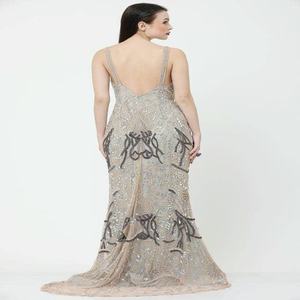 Super Grade Handcrafted Designer Gown with Embroidery & <b>Sequins</b> Beads | Natural Waistline Luxury Beach Wedding Resort Event Wear - Product Image 1