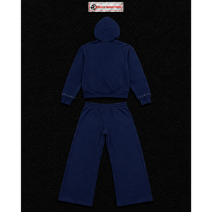 Conjunto Deportivo Azul Marino Personalizado para Hombre, Sudadera con Cremallera Completa, Pantalones Deportivos de Pierna Ancha, Logotipo Gráfico, Ropa Deportiva Casual, Estilo Urbano, Venta al Por Mayor - Product Image 6