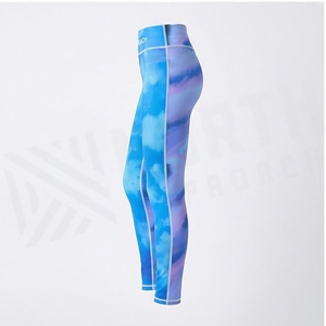 North Approach 2 Piece Yoga Set Racerback <b>Crop</b> <b>Top</b> Full Length Leggings Gradient <b>Blue</b> Print Breathable Sportswear - Product Image 3