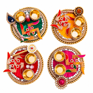 Plato Decorativo para Puja con Diseño de Swastika y Roli Chawal, para Diwali, Ganesh Chaturthi, Janmashtami, Regalos de Boda y Decoración Festiva - Product Image 1