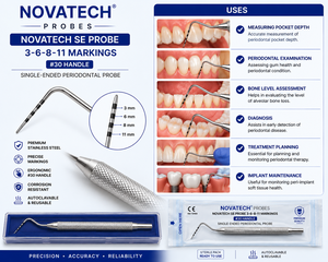 เครื่องหมายของ Novatech SE Probe 3-6-8-11 # หัววัดโรคปริทันต์แบบปลายเดี่ยว 30 ชิ้น ทำจากสแตนเลสสตีล ยี่ห้อ Zetomed Pro - Product Image 4