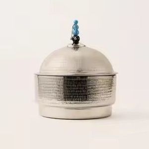 Stainless Steel Gold Lattice Patterned Container Silver Polished Lid Rectangular Gold Handle Feet Premium <b>Storage</b> Casserole - Product Image 3