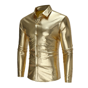 เสื้อเชิ้ตผู้ชายสีเงินลายหนังฟอยล์ผ้าซาติน แขนยาว ปกคอปก สำหรับใส่ในโอกาสทางการ ฤดูใบไม้ผลิ - Product Image 6
