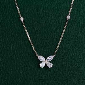 Collier pendentif papillon en diamant de laboratoire taille marquise et poire, chaîne en or massif 14 carats, bijoux raffinés pour usage quotidien - Product Image 1