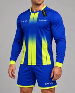 Conjunto de Camiseta de Fútbol para Hombre, Azul y Amarillo, Sublimación, Cuello en V, Manga Larga, Poliéster que Absorbe la Humedad, para Adolescentes - Product Image 2
