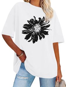 T-shirt femme surdimensionné 100 % coton imprimé DTF, col rond, manches courtes, ample et confortable pour l'été - Product Image 4