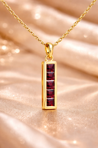 Colgante de Barra Cuadrada de Granate en Plata de Ley 925 Bañada en Oro, Collar Vertical para Mujer, Regalo de Piedra de Nacimiento - Product Image 3