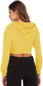 <b>Pullover</b> Style Ladies Crop Hoodie Top Trending Product Sporty Style Hooded <b>Jumper</b> In Short Length For Jogging Running Women - Product Image 3