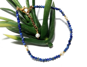 Pulsera de Lapislázuli con Perlas de Agua Dulce, Chapada en Oro, Plata 925, Joyería Minimalista para Uso Diario de Mujer - Product Image 3
