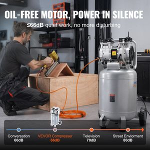 Ultra-silenzioso 2HP 4.6 SCFM @ 90PSI 13 galloni Oil-Free compressore d'aria per gonfiaggio pneumatici Auto riparazione legno inchiodatura verniciatura a spruzzo - Product Image 3
