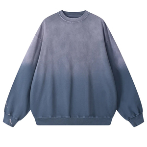 <b>Men</b> Women Acid Wash 100% Polyester Oversized Vintage Crewneck Zipper-Up Streetwear Sweatshirt Applique Custom Printing - Product Image 2