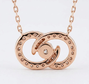 Collar de Oro Rosa de 14K y 18K con Doble Círculo Entrelazado y Diamantes Cultivados en Laboratorio, Colgante con Halo de Diamantes, Joyería Romántica de Compromiso para Mujer - Product Image 5