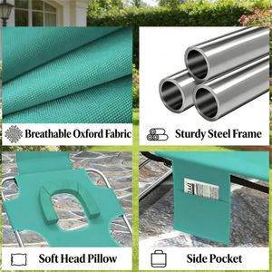 Sdraio da Esterno Regolabile Verde Chiaro, Sedia a Sdraio per Prendere il Sole - Product Image 4