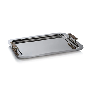 Luxury Stainless Steel Rectangular Serving Tray with Cylindrical Handles Polished Silver Metal Decorative Tray for <b>Coffee</b> <b>Tables</b> - Product Image 2