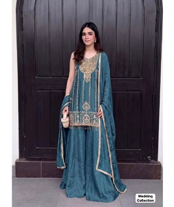 Indian Traditional Wedding Outfit in Rangoli Crush with Embroidery Work Sharara Suit for Women Fancy Wear for Every Festival - Product Image 1