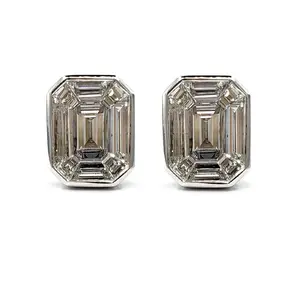 Hong Kong Supplier Wholesale Quick Deliver Top quality Diamond Jewelries Baguette Cluster Pie Cut Earring For Lady