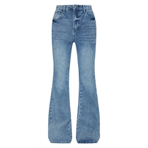 Custom logo denim bottoms women loose jeans washed denim <b>flare</b> pants streetwear fashion supplier export - Product Image 1