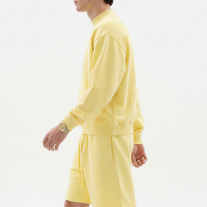 <b>Men's</b> Yellow Mock Neck Sweatshirt Set Solid Color Casual French Terry Knitted <b>Summer</b> Wear - Product Image 3