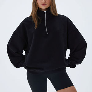 Custom High Quality Best Sweatshirts Manufacturer Women's Oversized Half <b>Zipper</b> Sweatshirts Cotton Fleece Drop Shoulder Pullover - Product Image 1