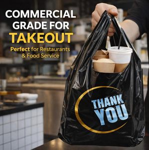 Plastic Bags - Black T Shirt Bags with Handle for Retail Shopping and Supermarket Use - Product Image 4