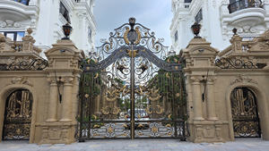 Puertas de Entrada Dobles de Hierro Forjado Estilo Victoriano Real KHP, Duraderas, con Acabado Dorado Antiguo y Diseño Avanzado Antirrobo - Product Image 6